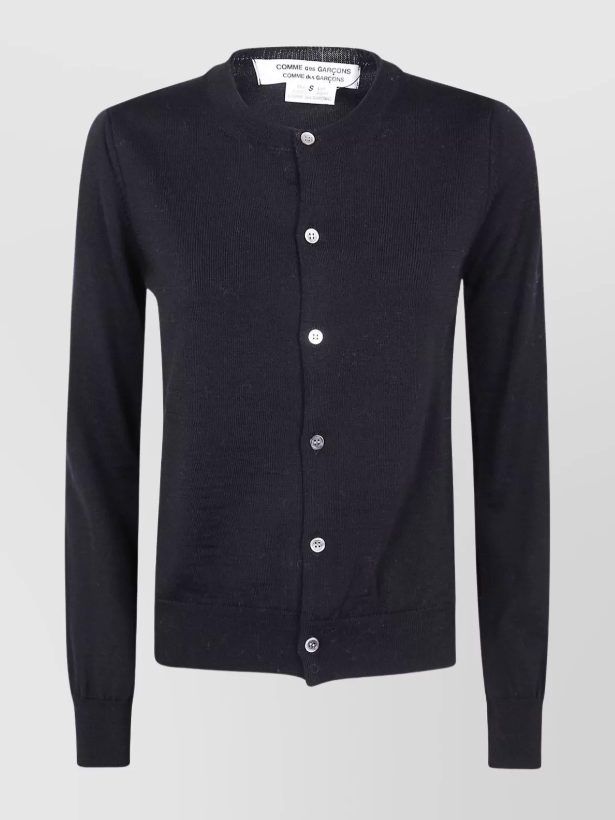 Comme Des Garçons Ribbed Hem Long Sleeve Crew Neck Cardigan In Black