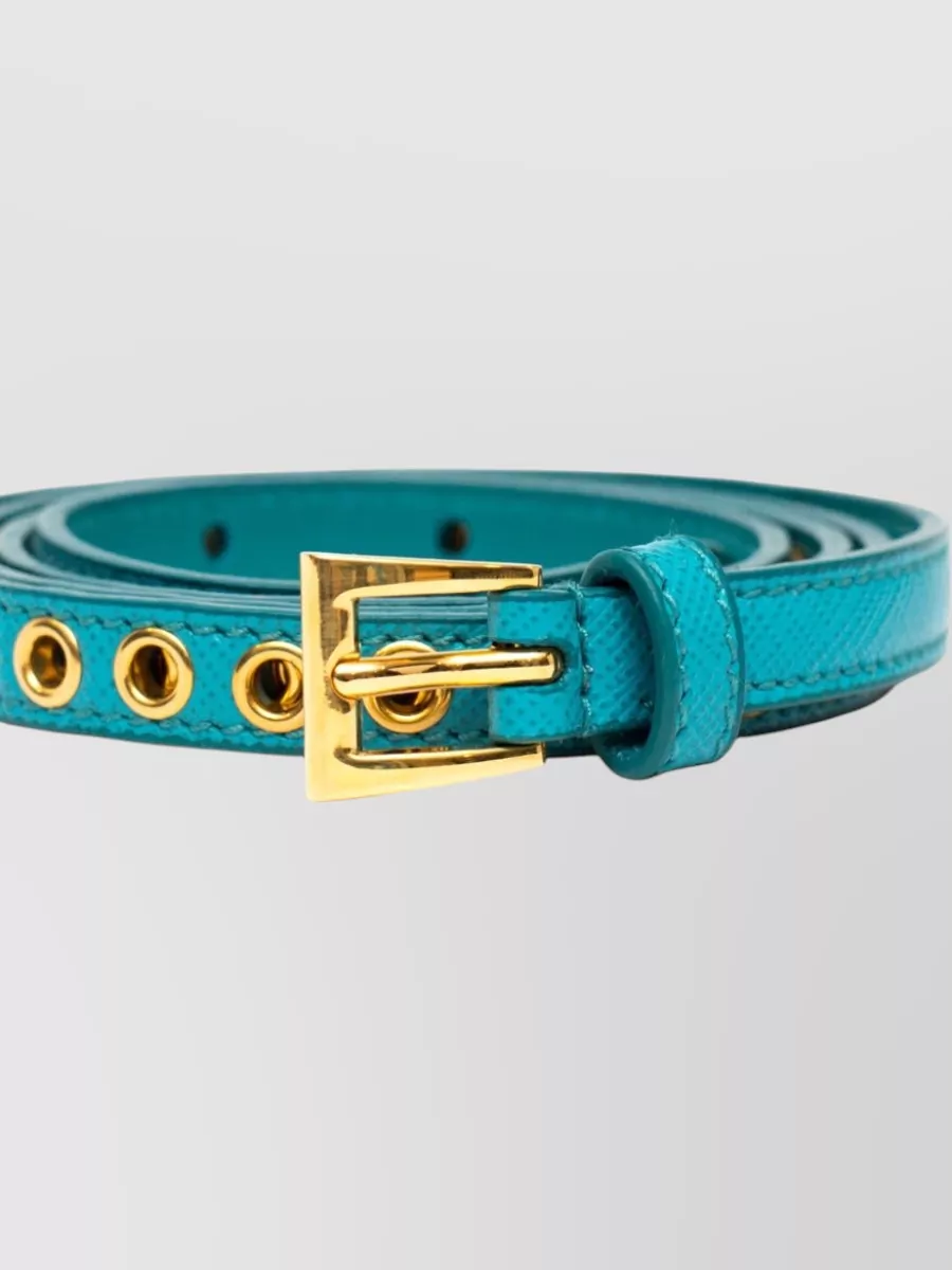 Prada Calf Leather Skinny Eyelet Belt