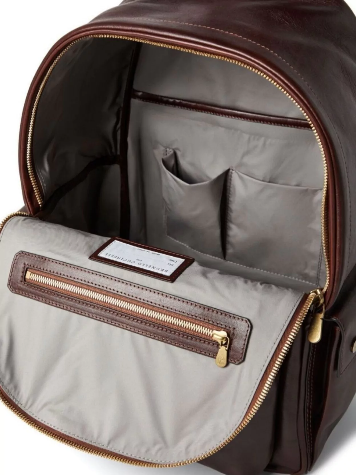 Brunello Cucinelli Structured Leather Backpack With Zip And Flap Pockets