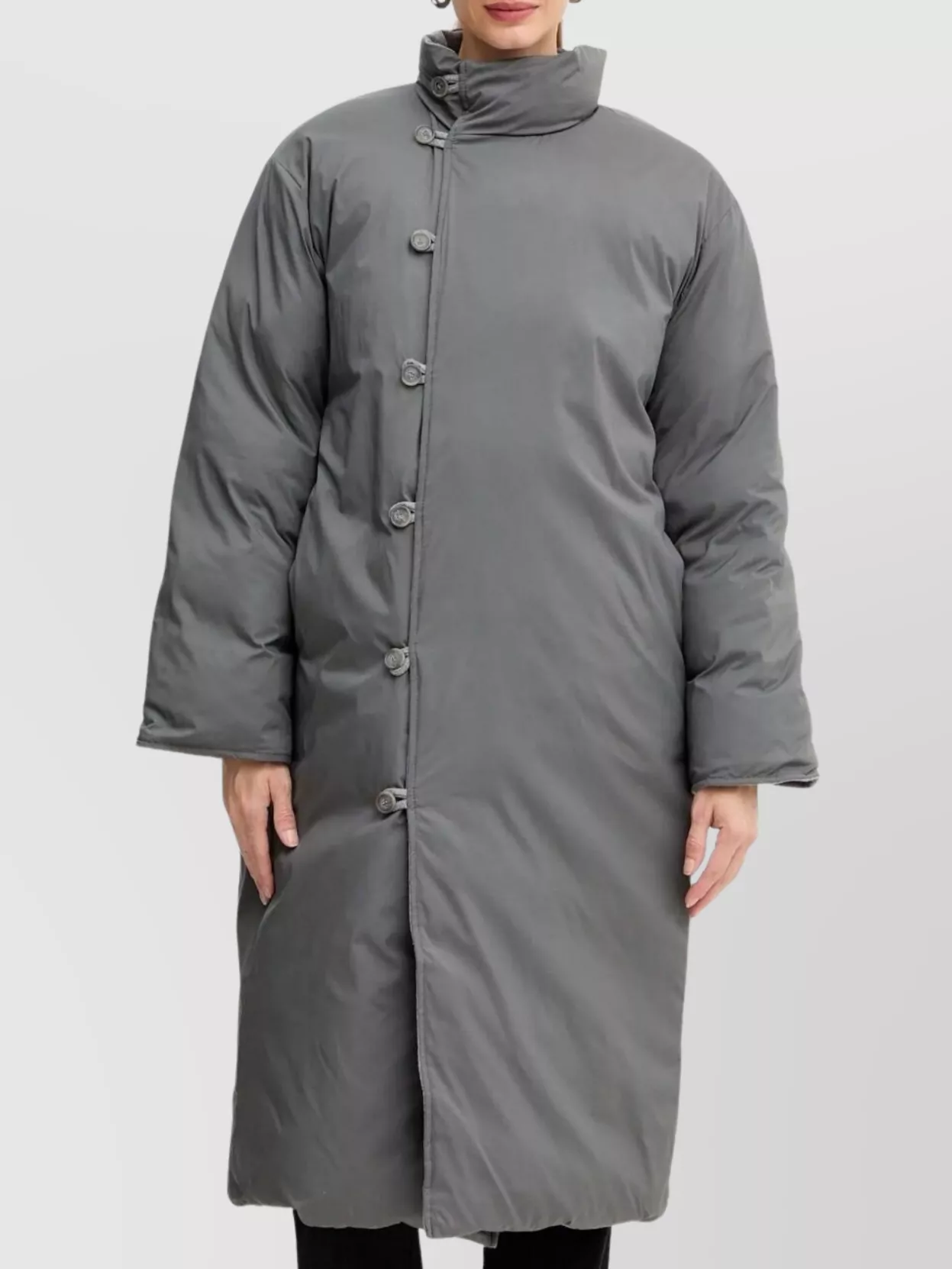 Hugo Boss Long Padded Quilted Coat With High Neck In Gray