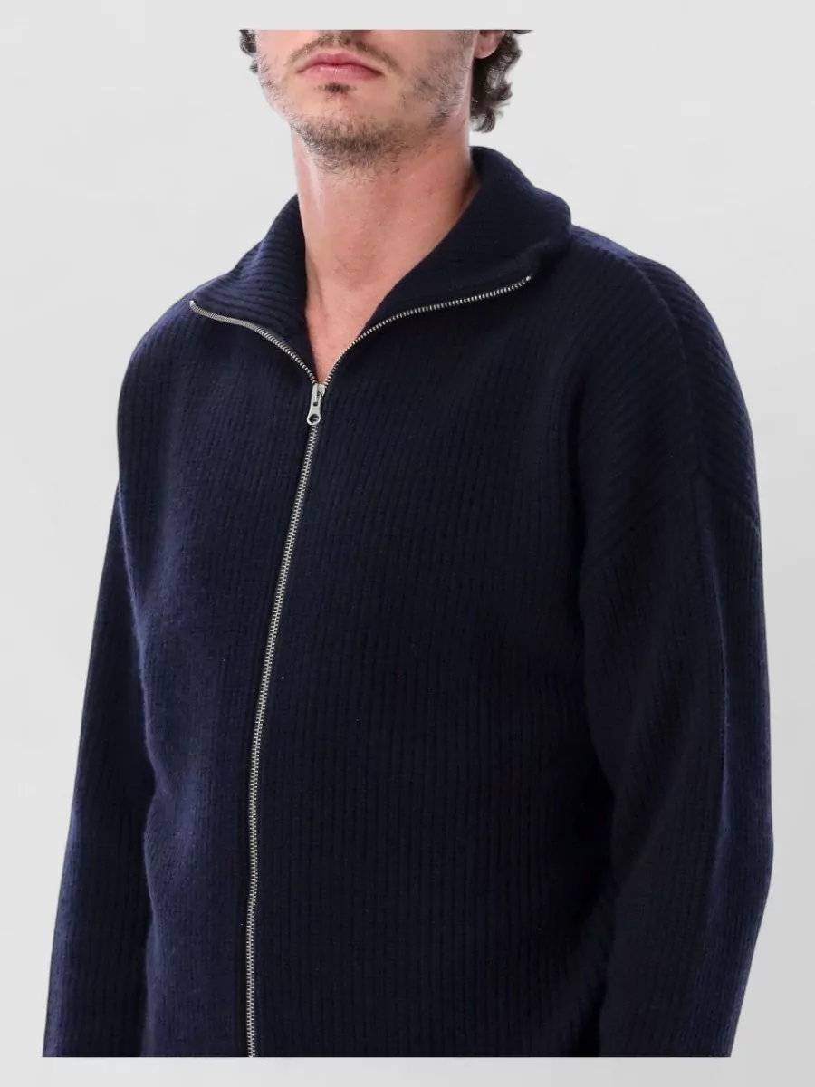 Extreme Cashmere Zip Cardigan Ribbed High Collar Pockets