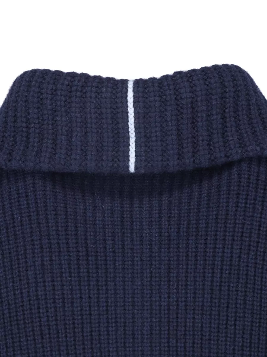 Malo Cashmere Ribbed Oversized High-Neck Zip Sweater