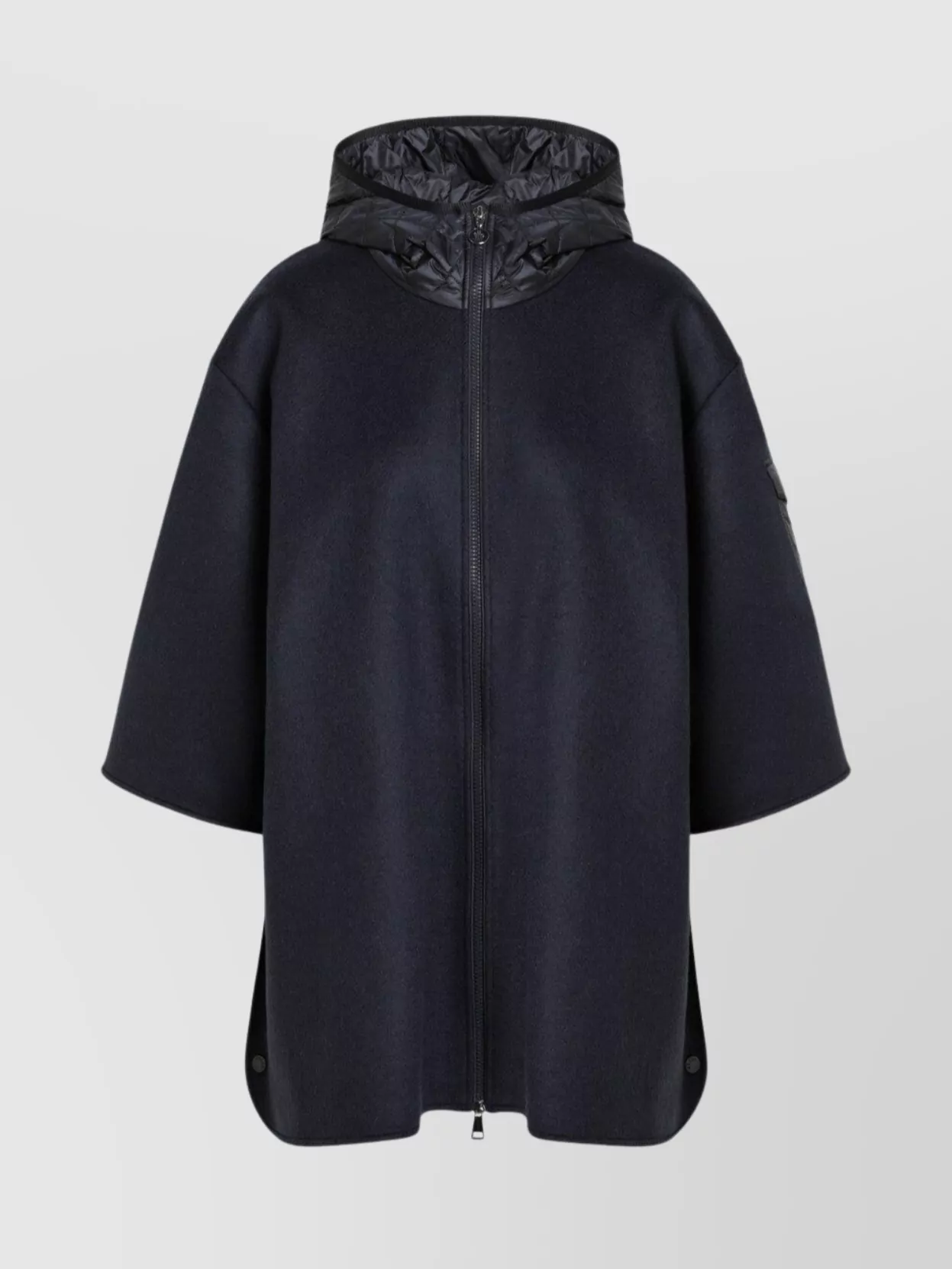 Moncler Wool Blend Cape Featuring Zip And Hood In Blue
