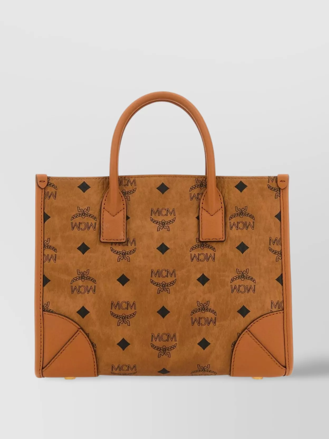 Shop Mcm Canvas Handbag Leather Trimmings