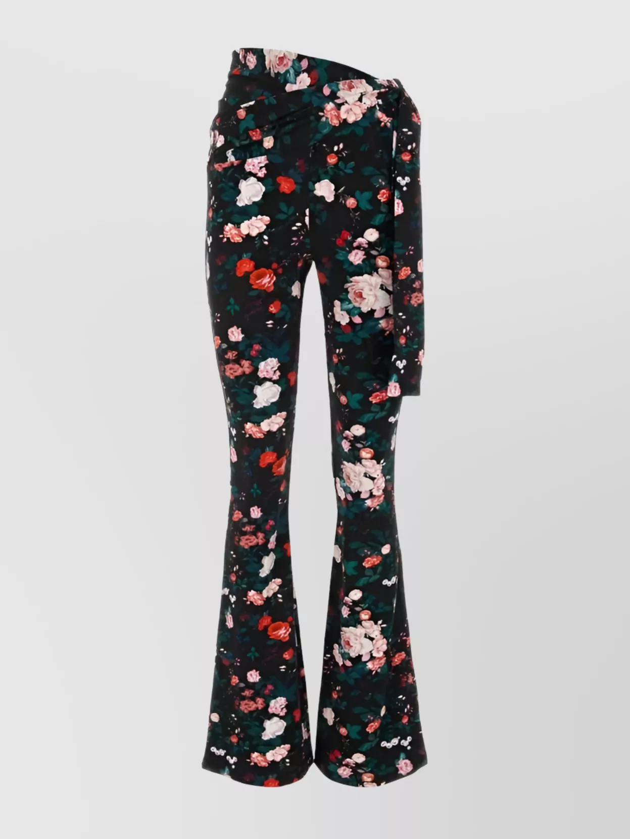 Shop Paco Rabanne Flared High Waist Trousers With Floral Print In Black