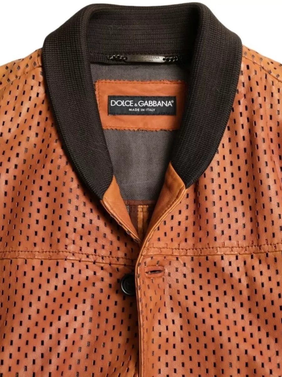 Dolce&Gabbana Lambskin Leather Perforated Bomber Jacket