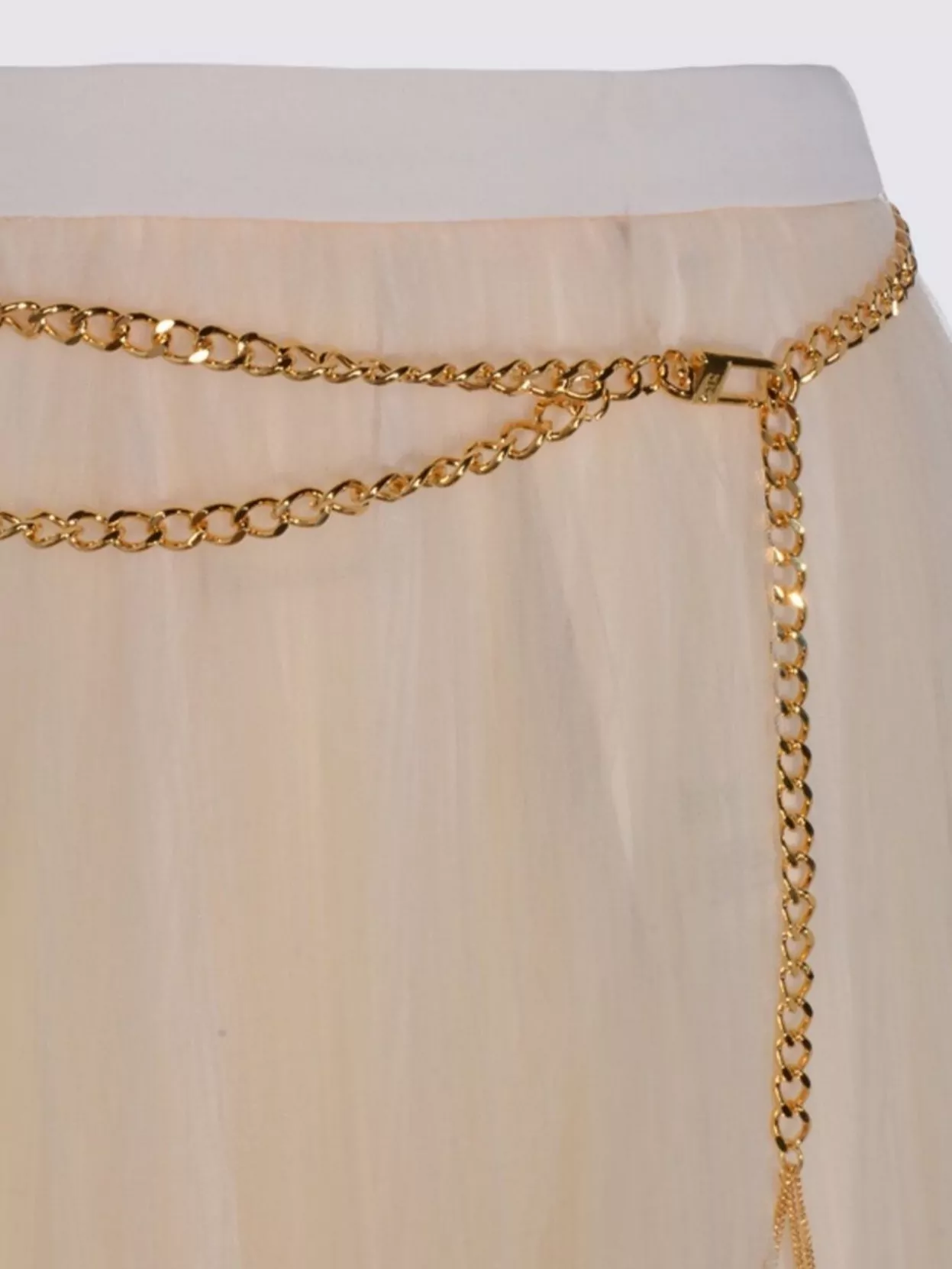 Elisabetta Franchi Midi Skirt With Pleats And Chain Detail In Neutral