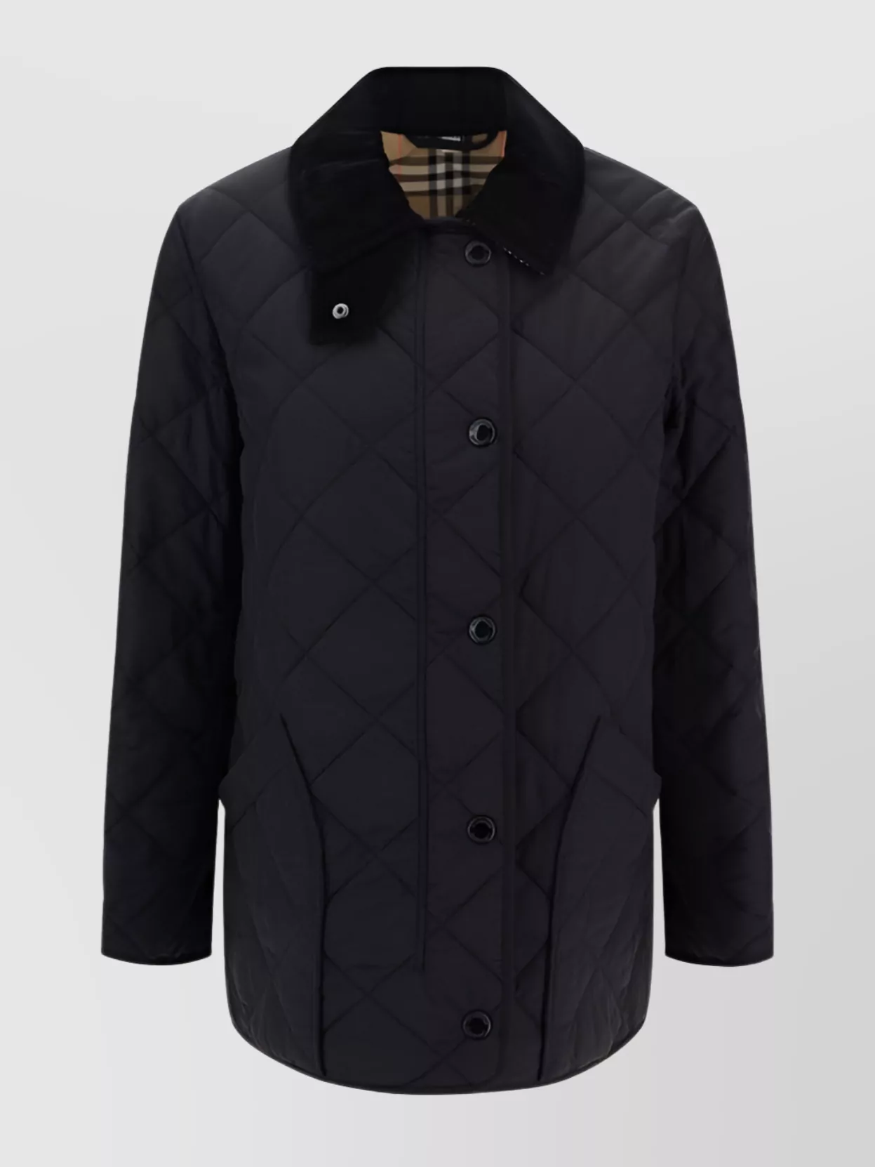 Burberry Velvet Collar Button Jacket In Black