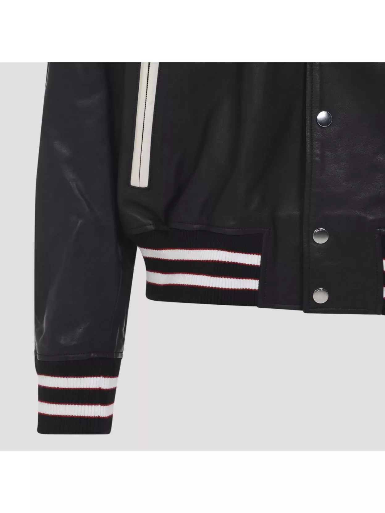 Amiri Varsity Leather Jacket With Ribbed Hem And Cuffs
