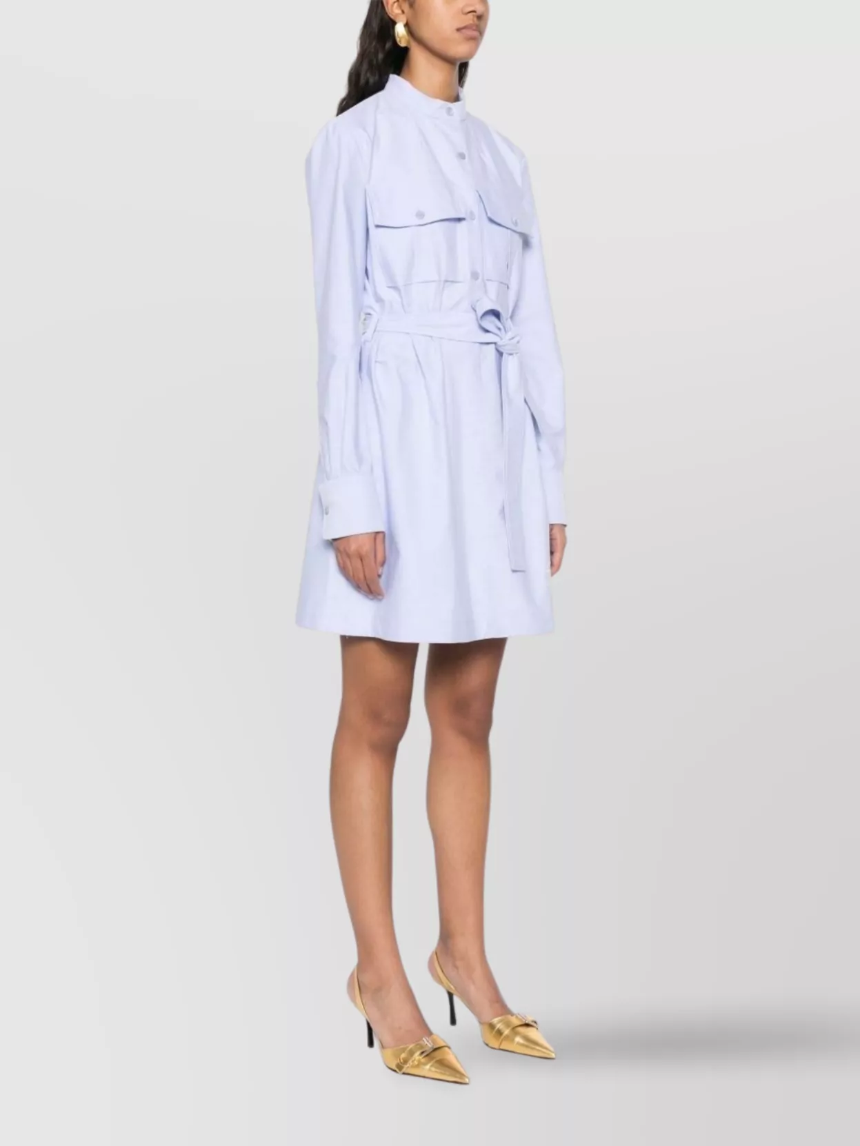 Givenchy Military Long Sleeve Cotton Oxford Mini Shirtdress