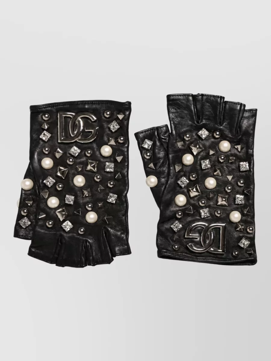 Dolce&Gabbana pearl embellished leather gloves