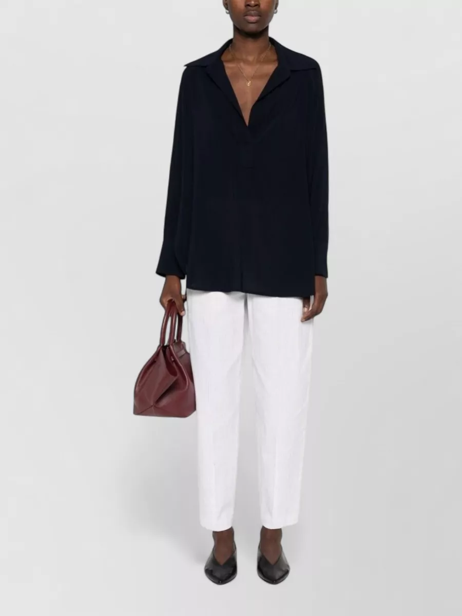 Alberto Biani Ribbed V-Neck Long-Sleeve Blouse