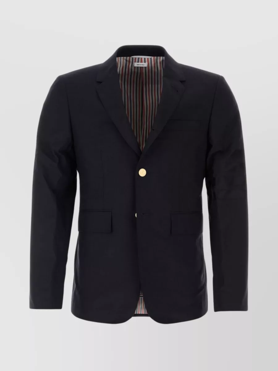 Shop Thom Browne Tailored Wool Jacket With Back Slits And Notched Lapels In Black