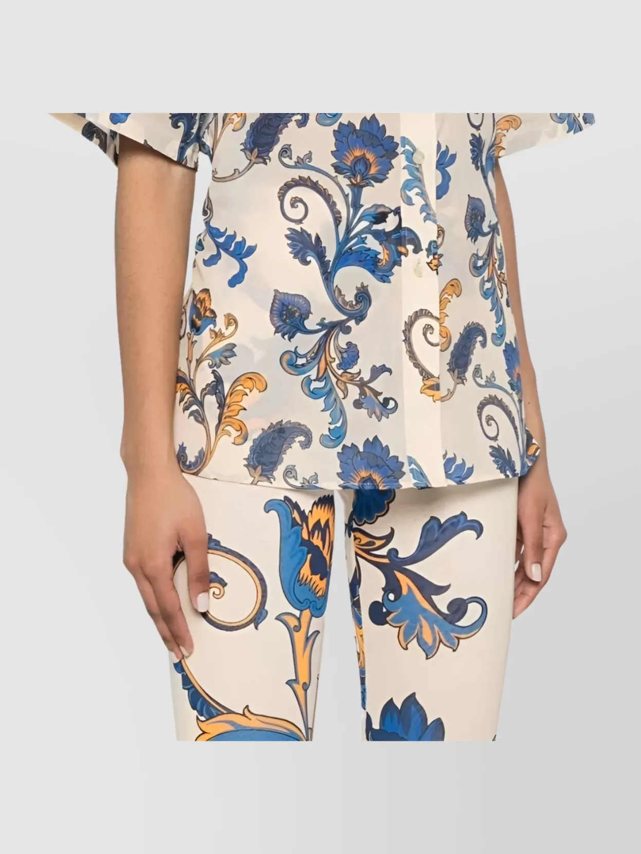Etro Cotton Shirt With Floral Print And Short Sleeves