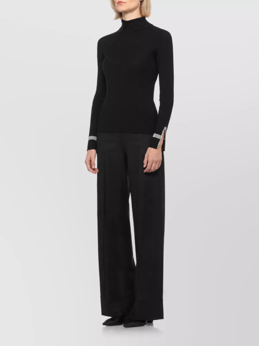 D.exterior Wool Ribbed High Neck Long Sleeve Sweater