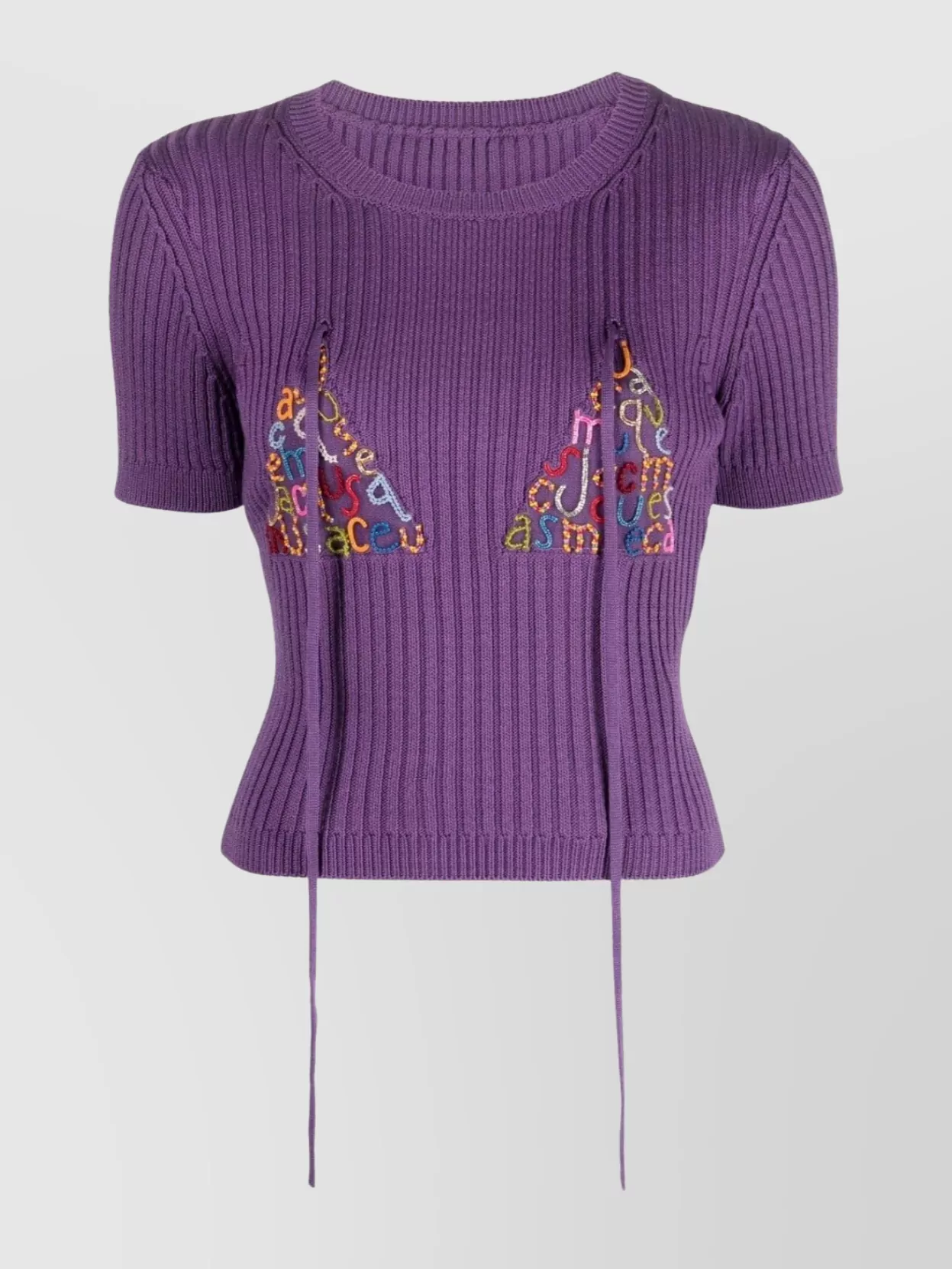 Shop Jacquemus Embroidered Drawstring Cropped Top In Purple