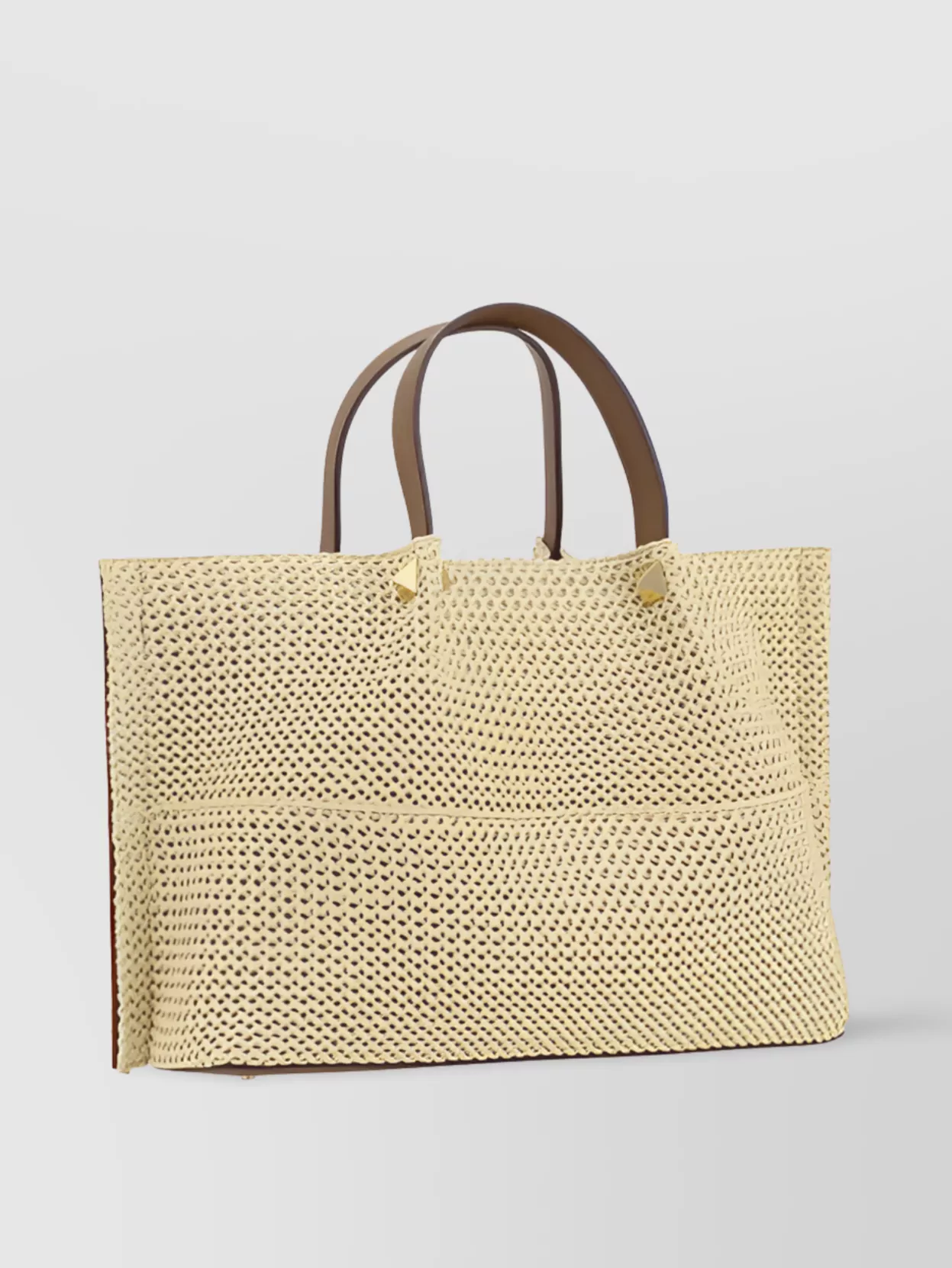 Valentino Garavani Straw Shoulder Bag With Studded Leather Strap