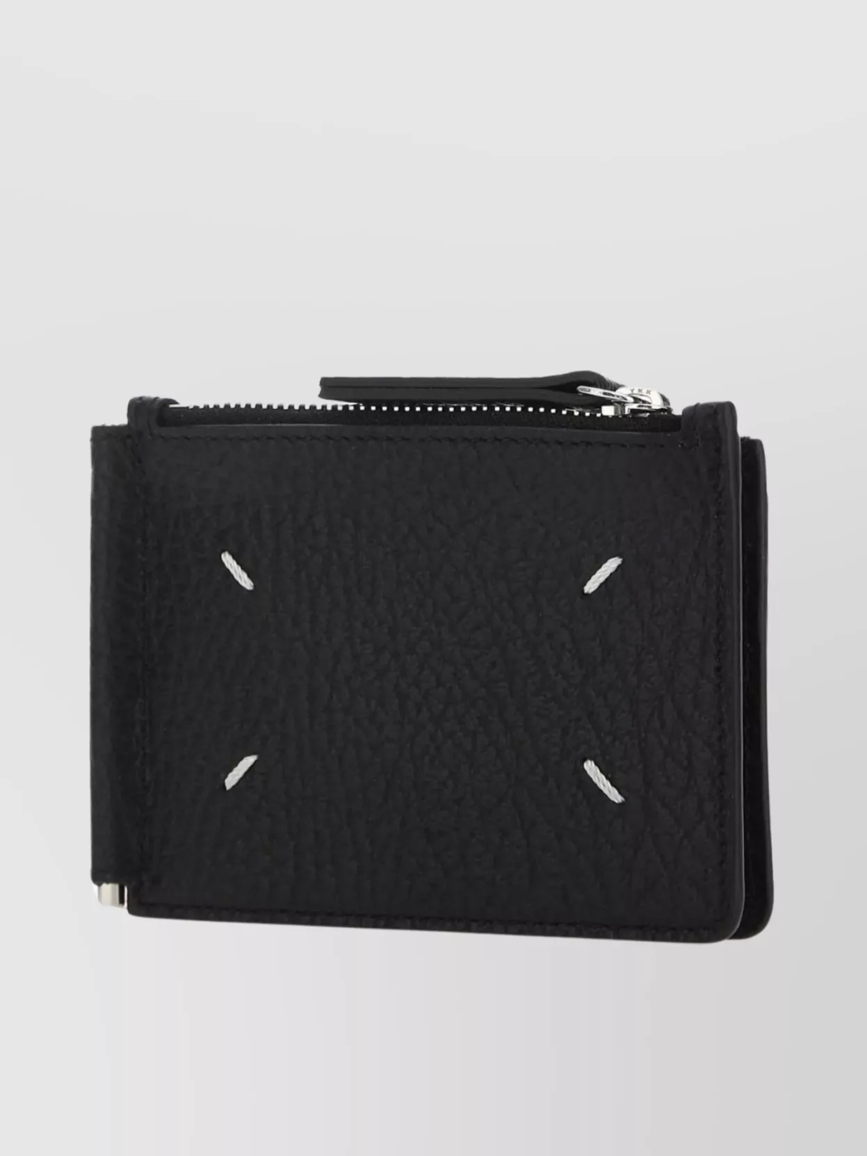 Shop Maison Margiela Leather Card Holder With Textured Finish And Zippered Compartment