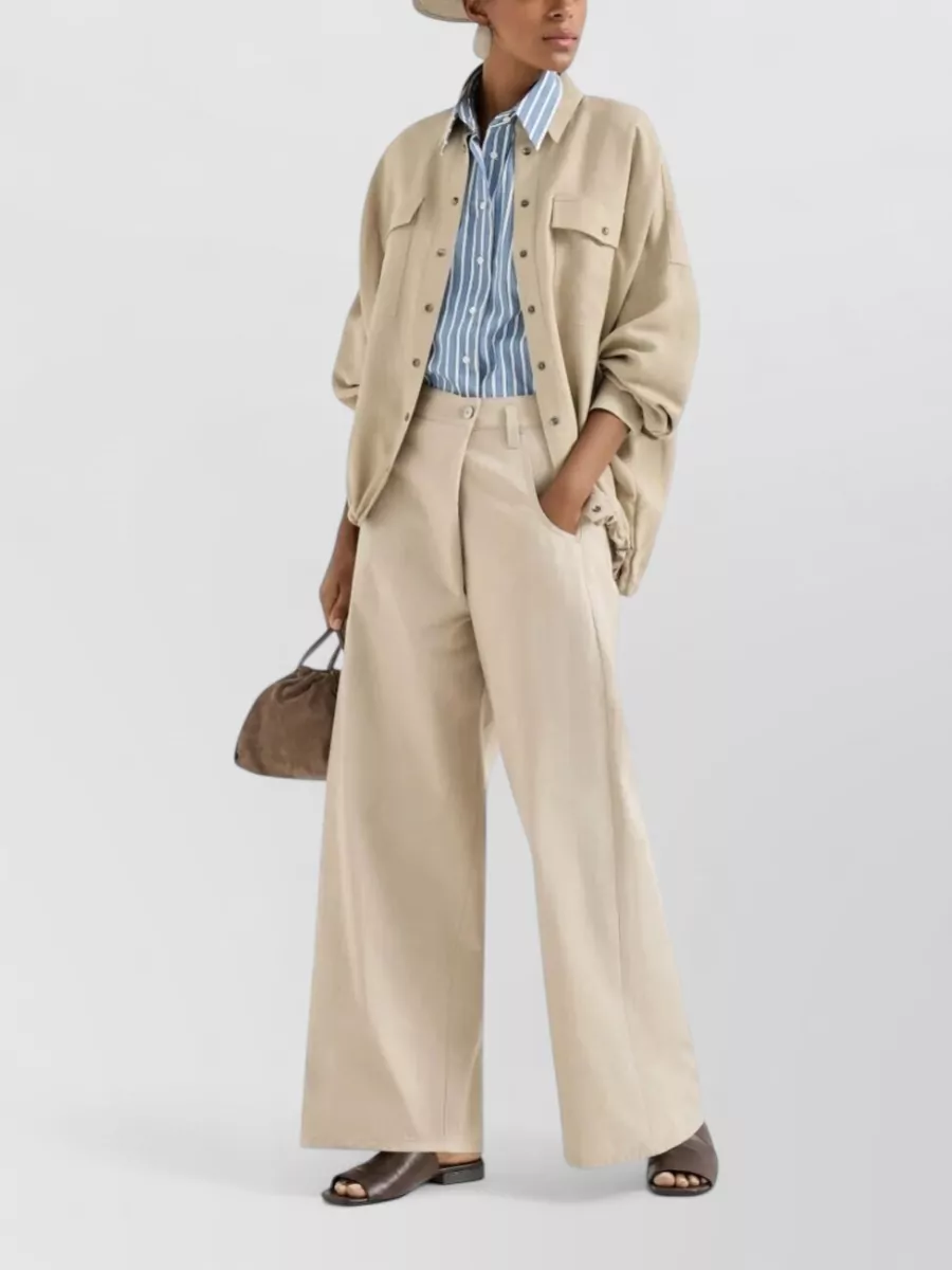 Brunello Cucinelli Cotton Wide-Leg Wrap Trousers