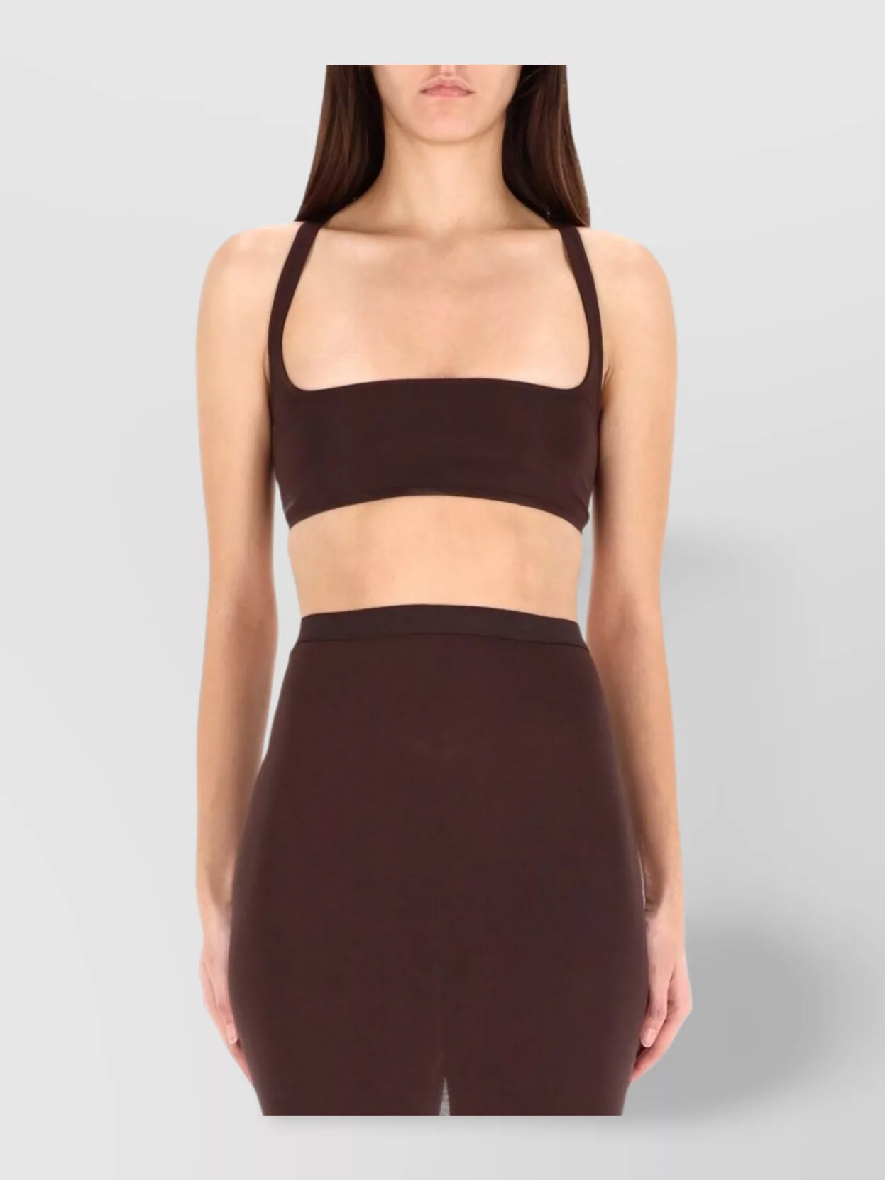 Rick Owens Cropped Sleeveless Square Neck Racerback Top In Brown