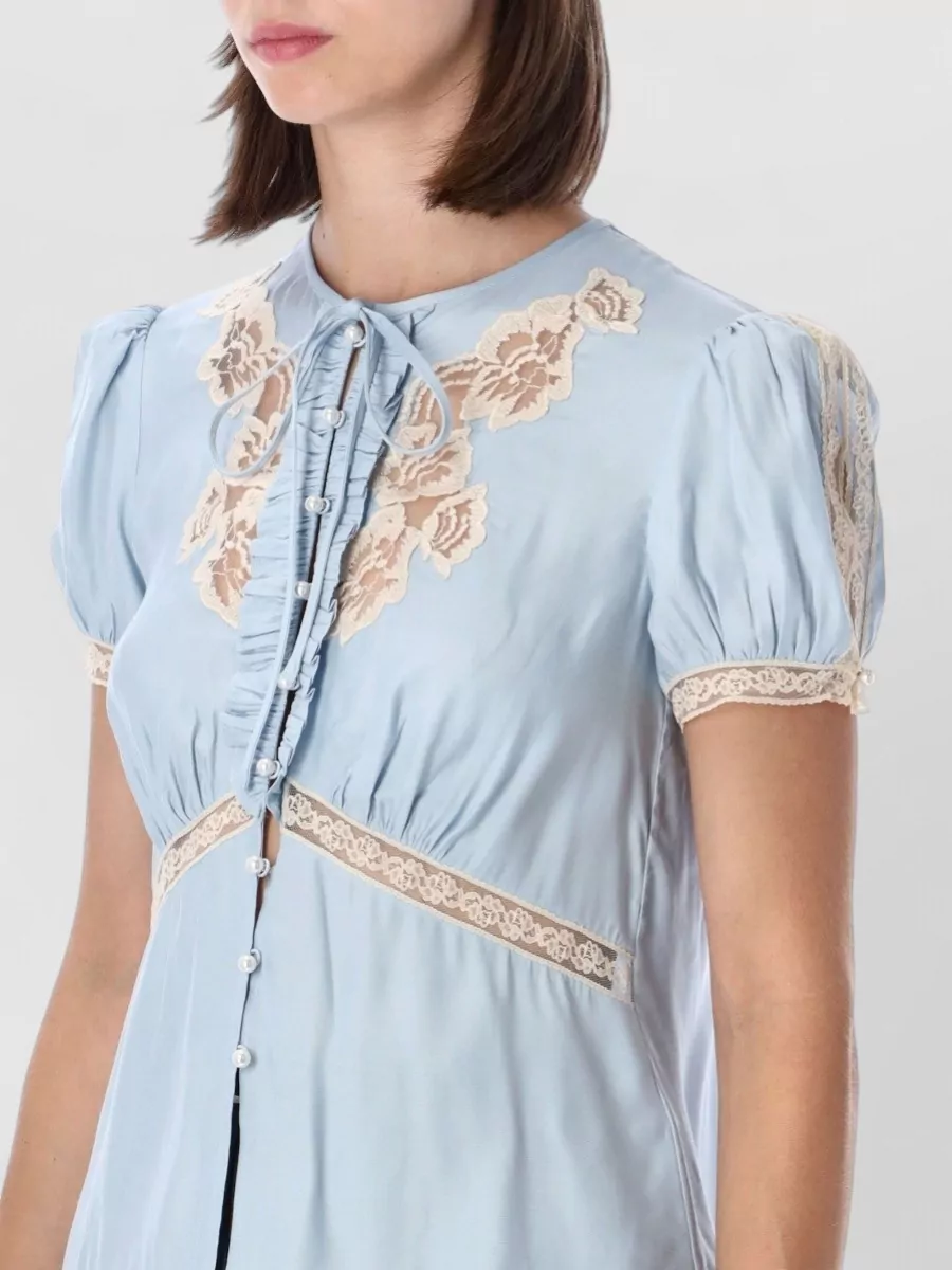 Self-Portrait Lace Tie-Neck Ruffled Blouse