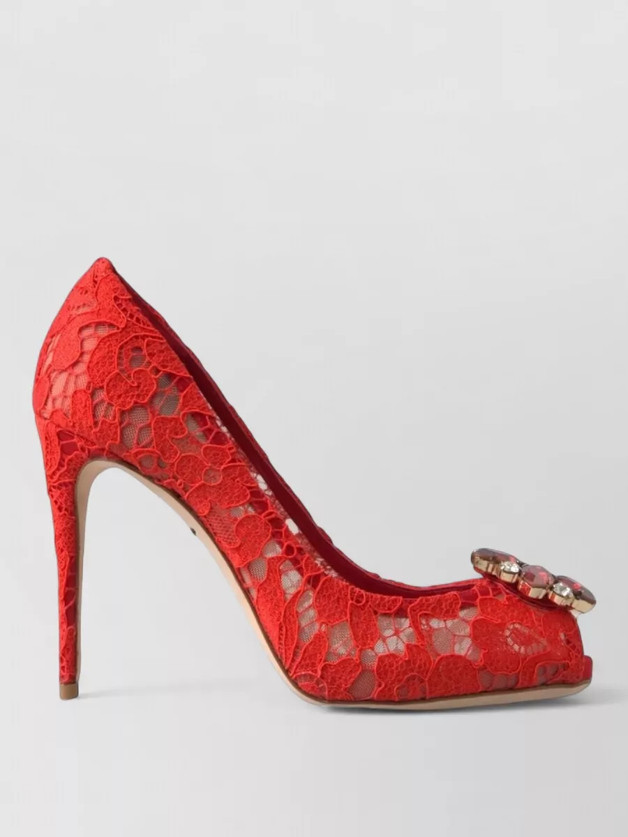 Dolce&Gabbana crystal-embellished lace peep-toe pumps