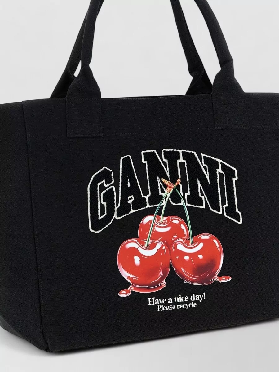 Ganni Medium Tote Bag Cherry Graphic Print
