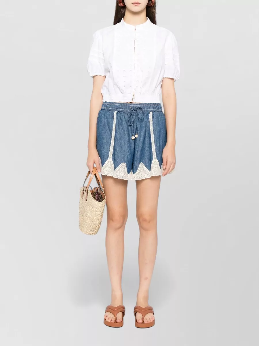 Zimmermann Denim Lace-Panelled Knee-Length Shorts