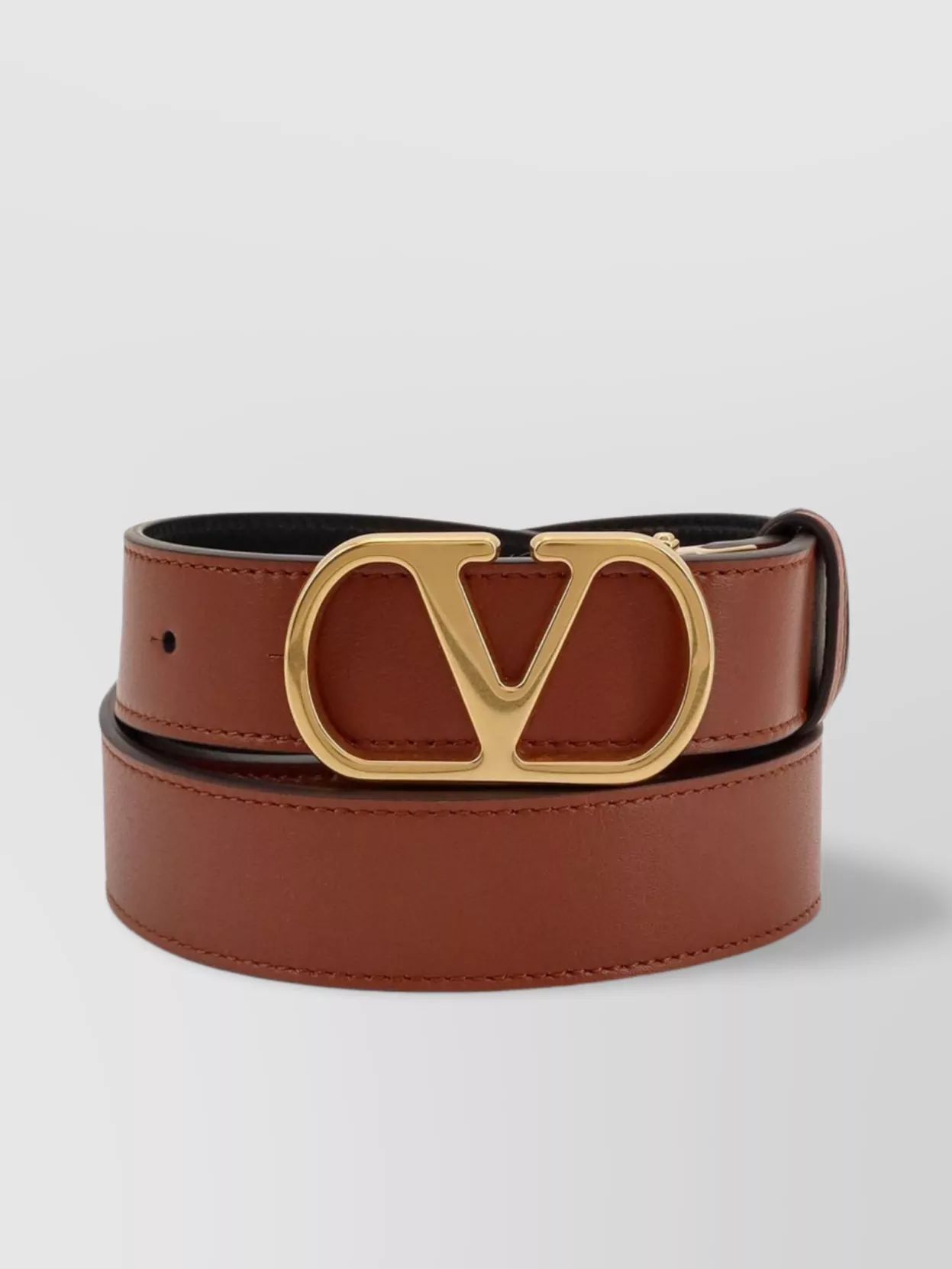 Valentino Leather Belt With Adjustable Length And Reversible In Brown