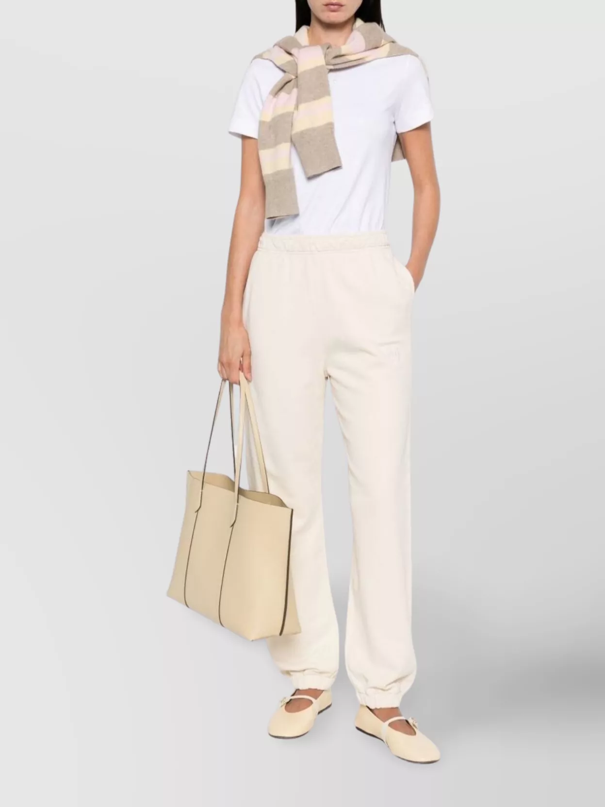 Pinko Straight Trousers With Elastic Waistband And Cuffs In Neutral