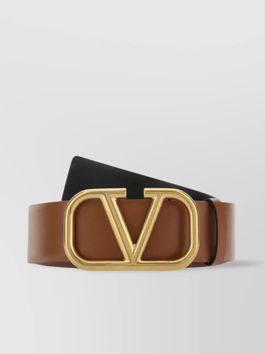 Shop Valentino Vlogo Buckle Leather Belt In Brown