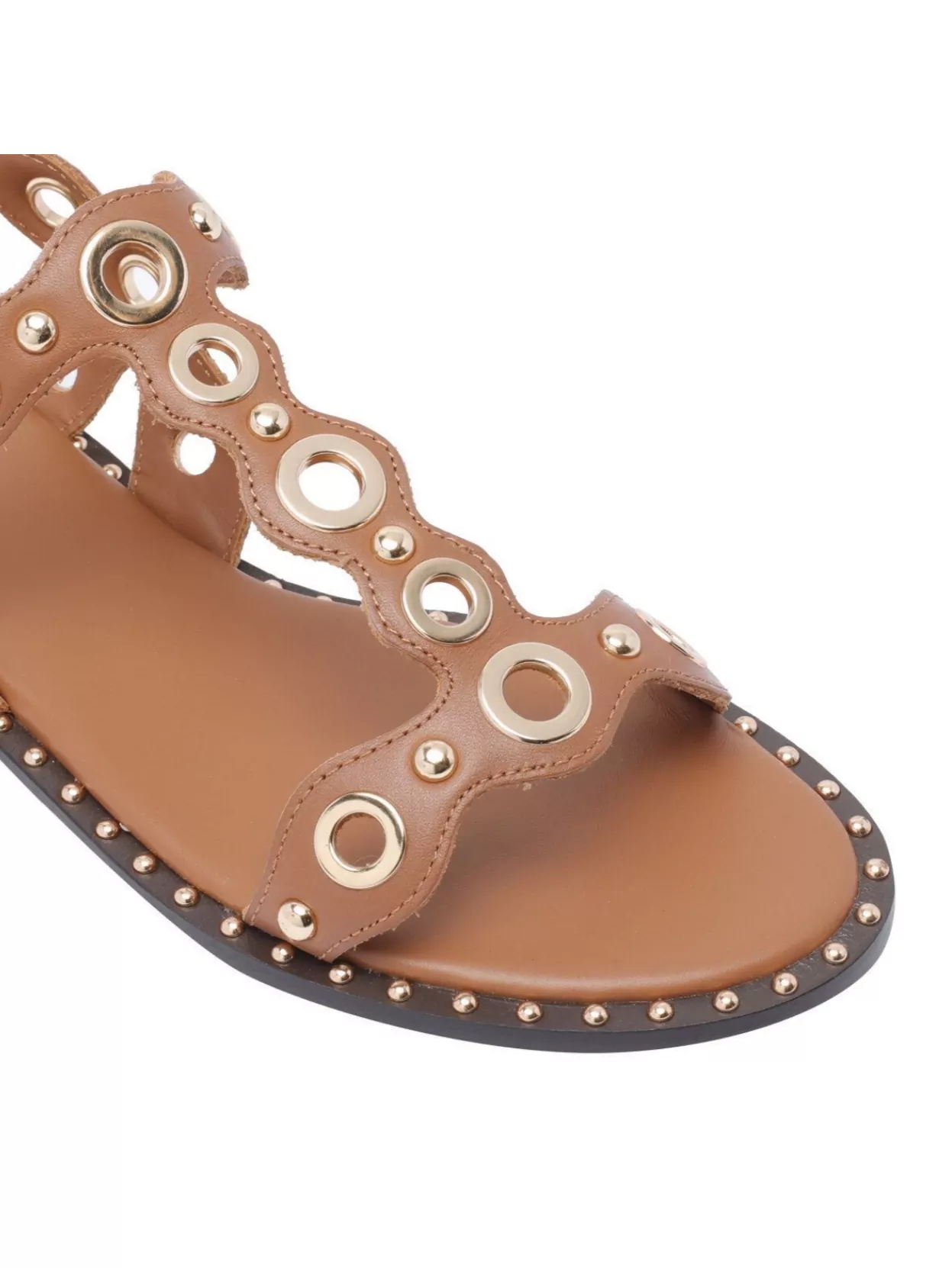 Ash Cinnamon Leather Studded Flat Sandals