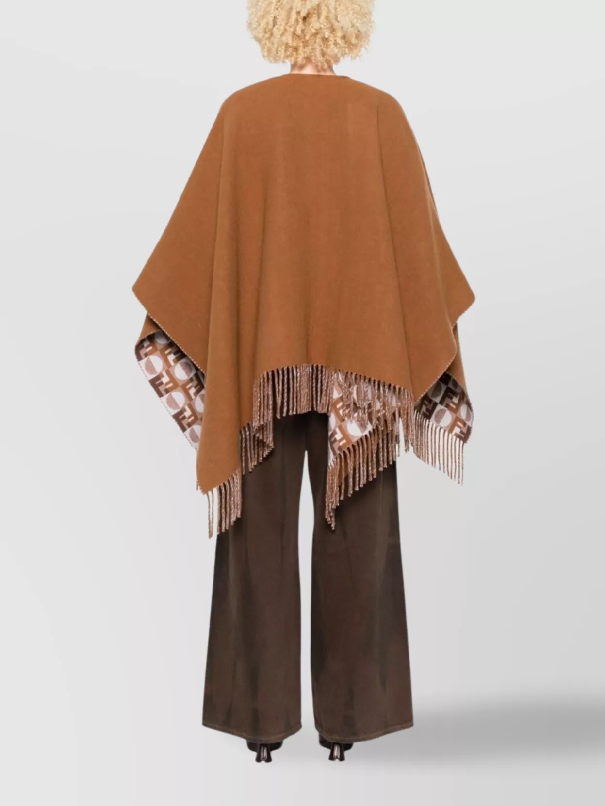 Fendi Biscuit Wool Blend Reversible Cape