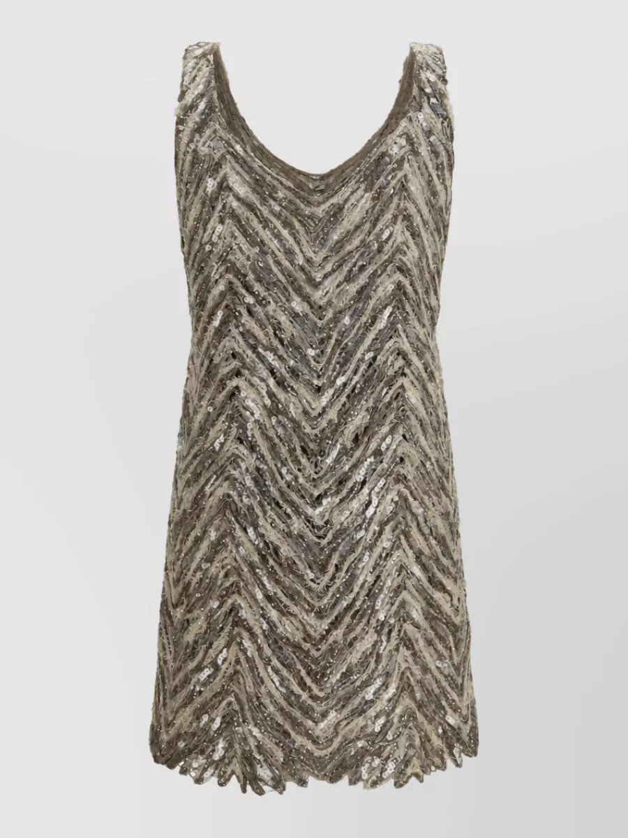 Brunello Cucinelli Sequin V-Neck Sleeveless Mini Dress