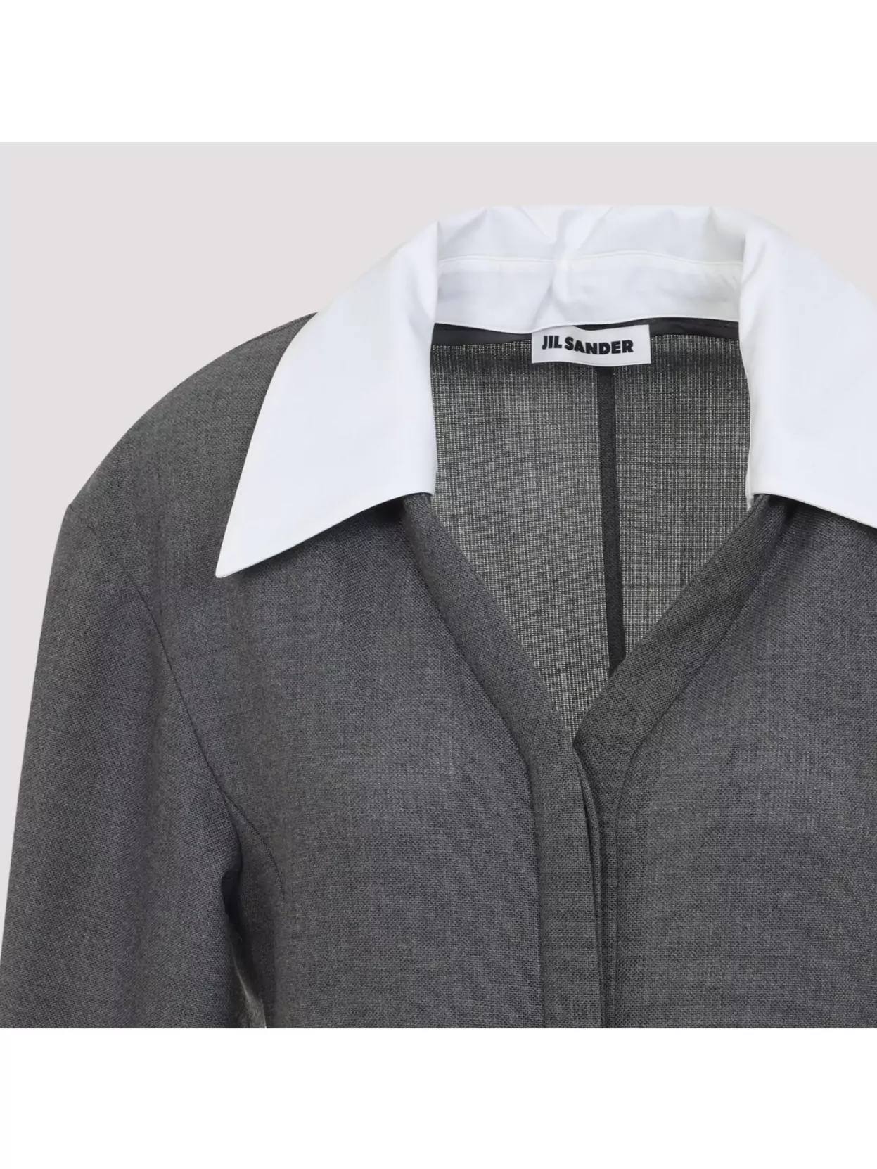 Jil Sander Mid-length Wool Dress With Contrasting Collar In Gray