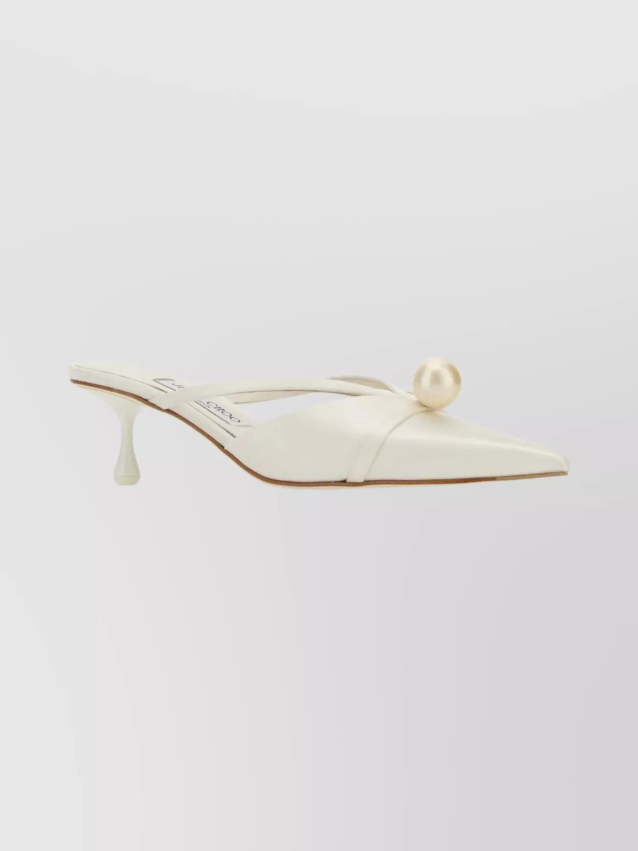 Jimmy Choo Satin Mules With Pearl Detail And Kitten Heel In White