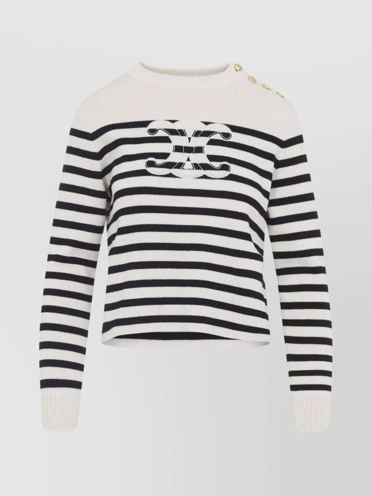 Celine Striped Crew Neck Sweater Buttons