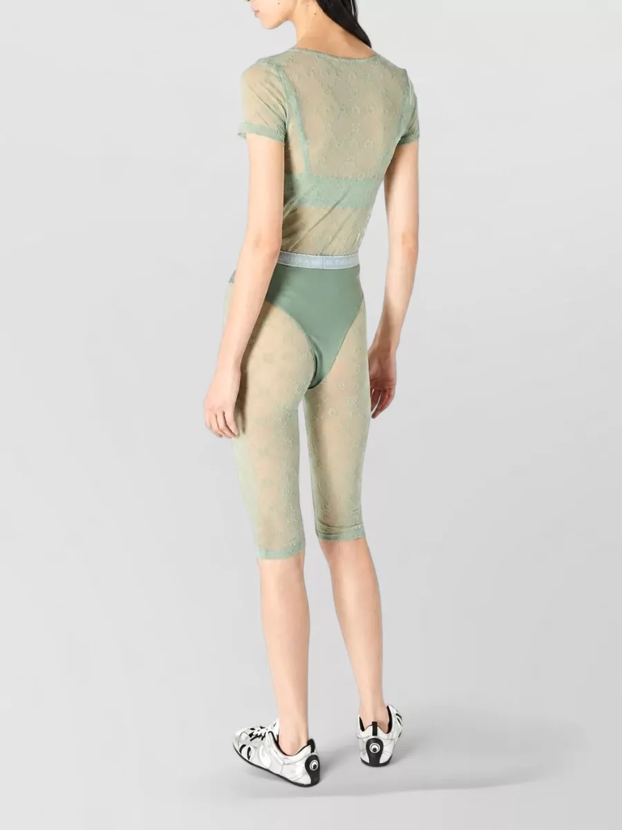 Marine Serre Moonogram Mesh Short-Sleeve Round-Neck Nightdress