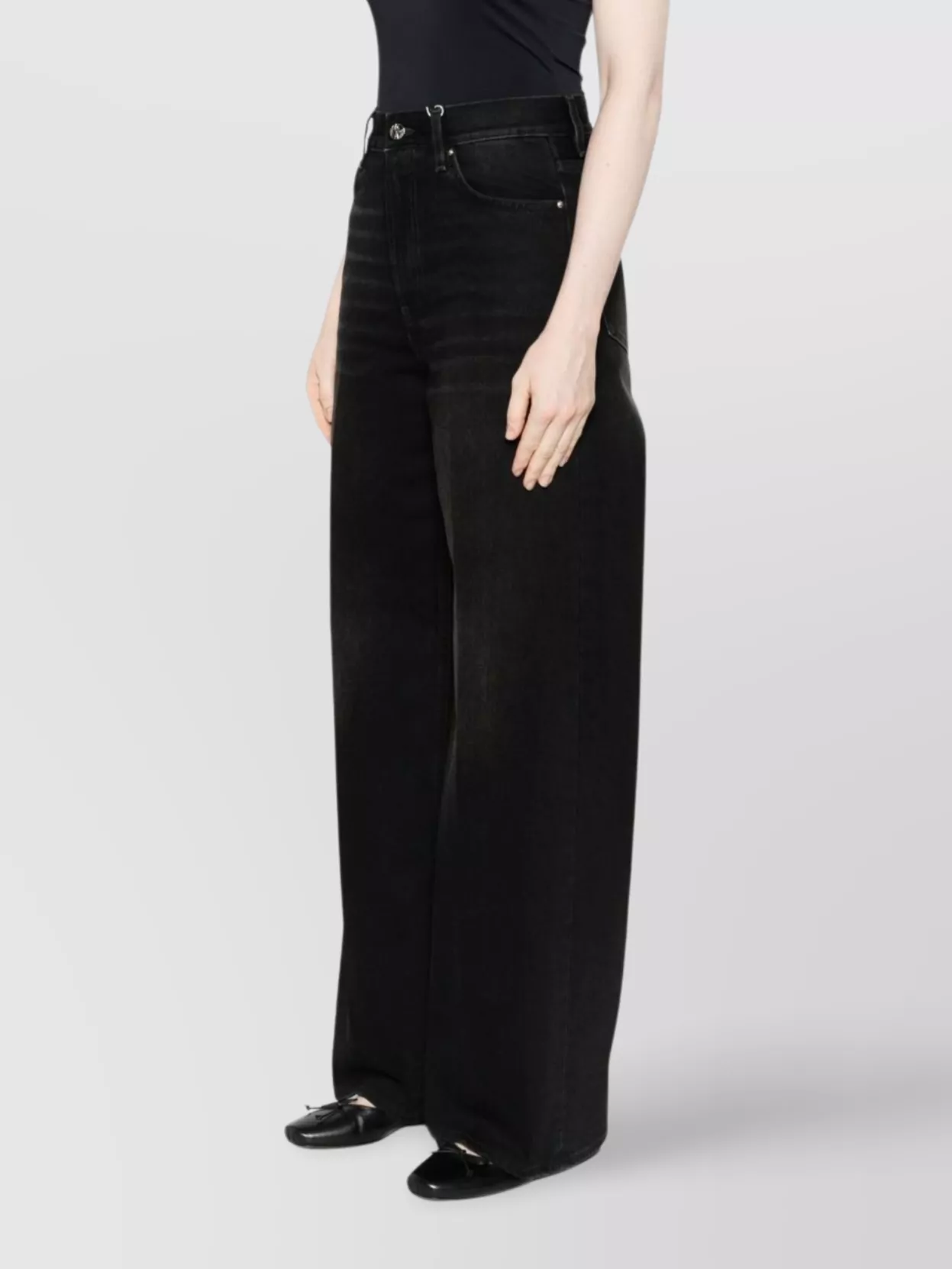 Totême High Waist Wide Leg Denim Trousers In Black