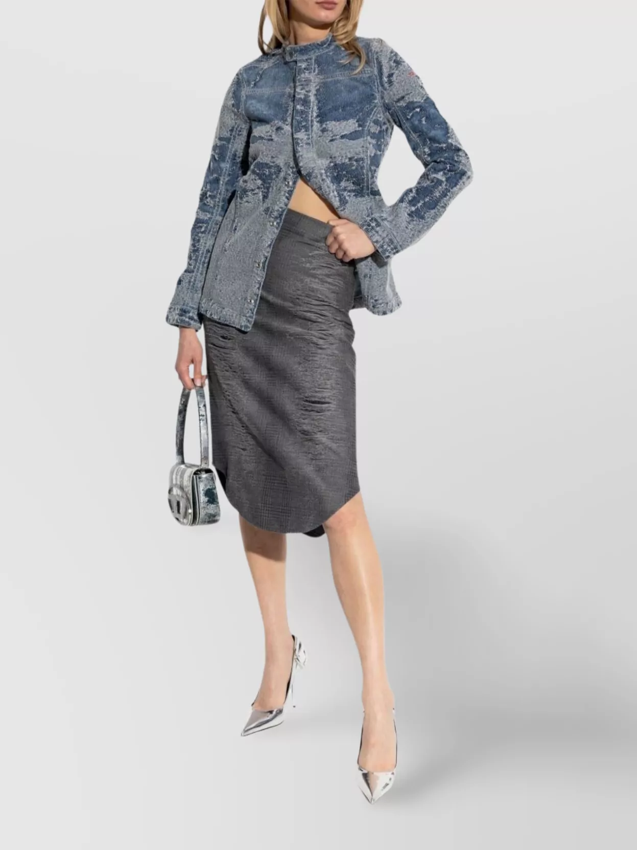 Diesel Tailored Jacket With Stand Collar And Distressed Detailing