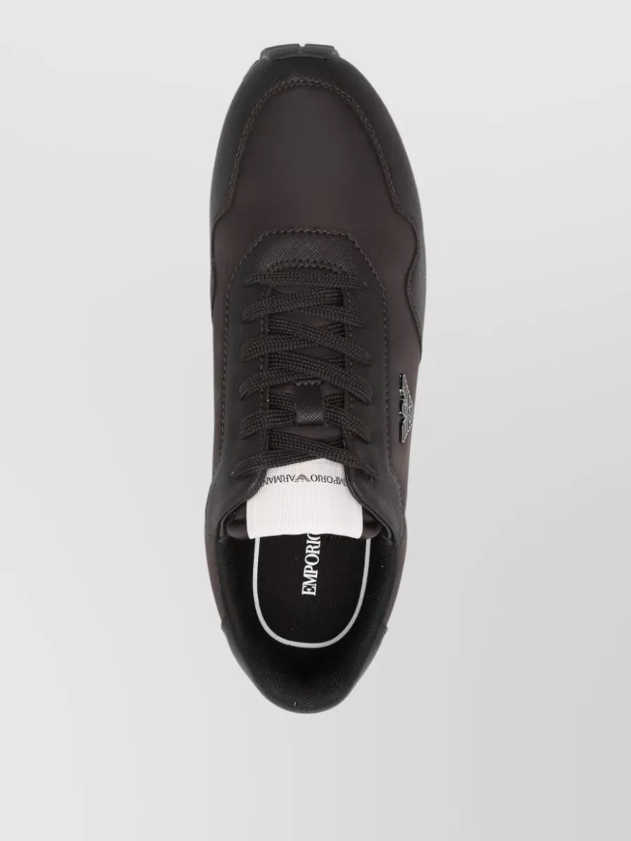 Emporio Armani Nylon Sneakers Featuring Logo Round Toe Rubber Sole