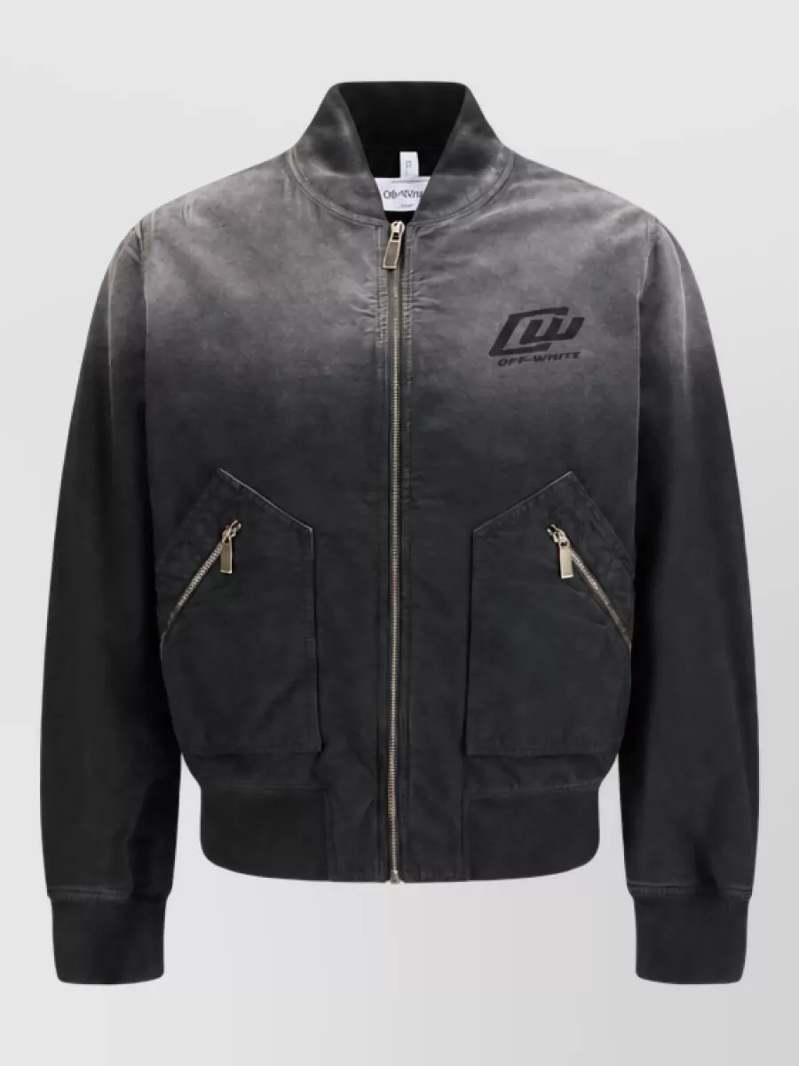 Off-White denim logo print bomber jacket