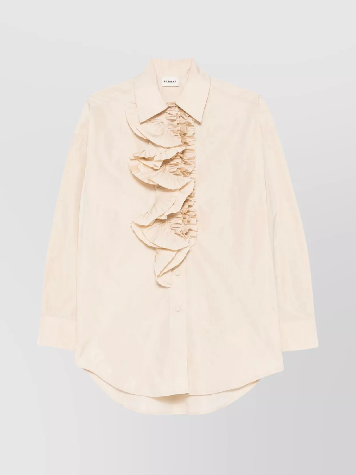 P.a.r.o.s.h Long Sleeve Collared Shirt With Ruffled Detail In White