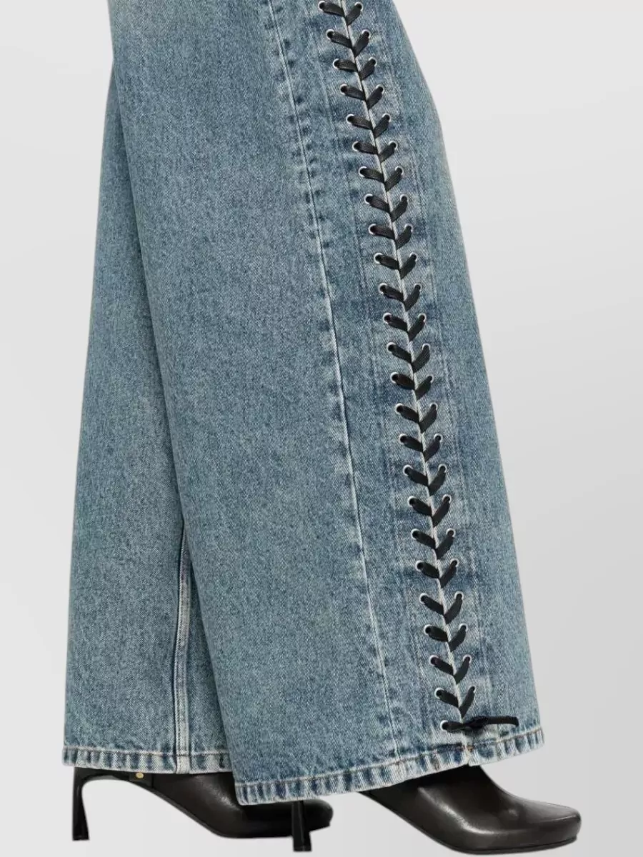 Stella Mccartney Denim Wide Leg Trousers Lace Up Waist