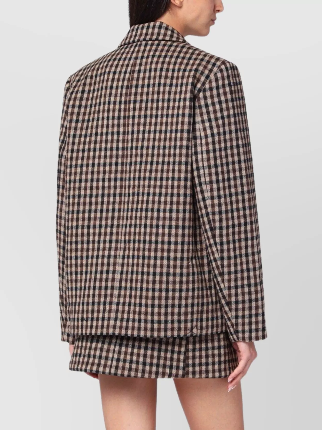 Ganni Checked Single-breasted Wool Blazer In Brown