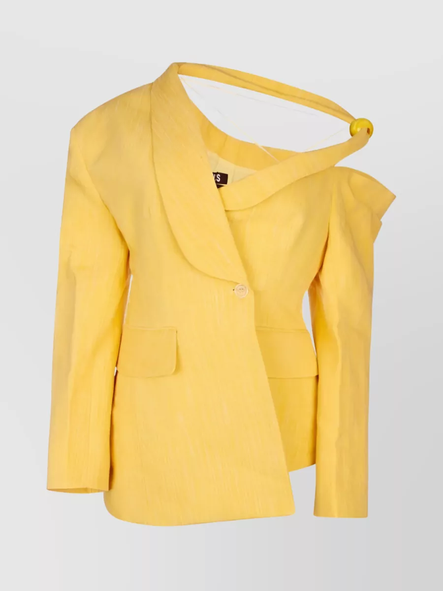 Shop Jacquemus Baska Linen Blend Asymmetric Blazer In Yellow