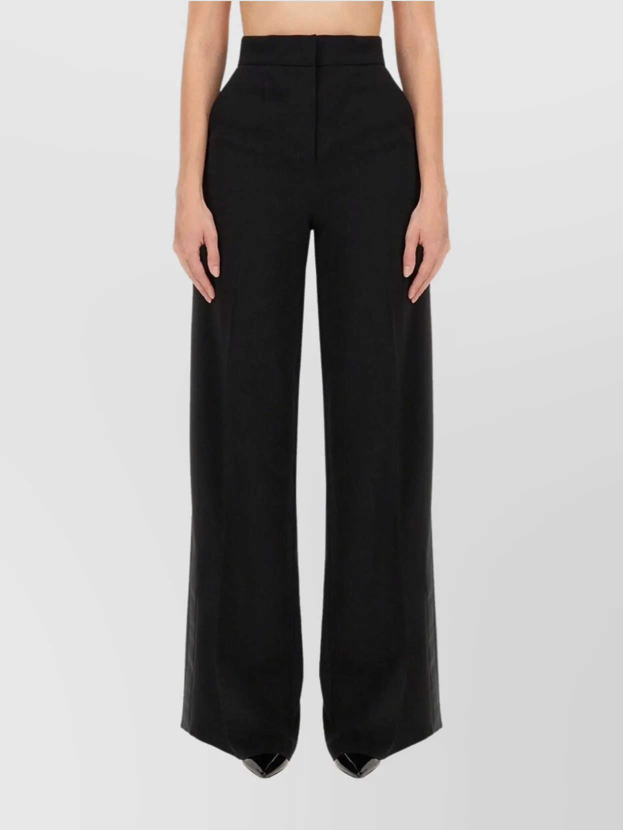 Max Mara High Waist Wide Leg Trousers With Stripe In Black