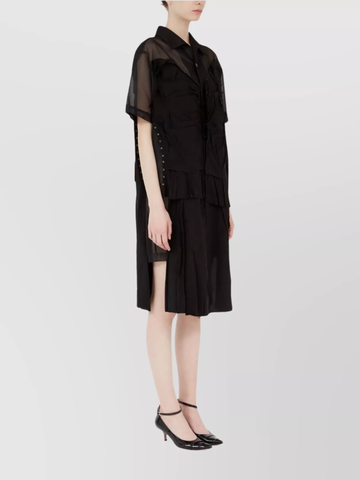 Maison Margiela Mesh Layered Short-Sleeve Polo Midi Dress