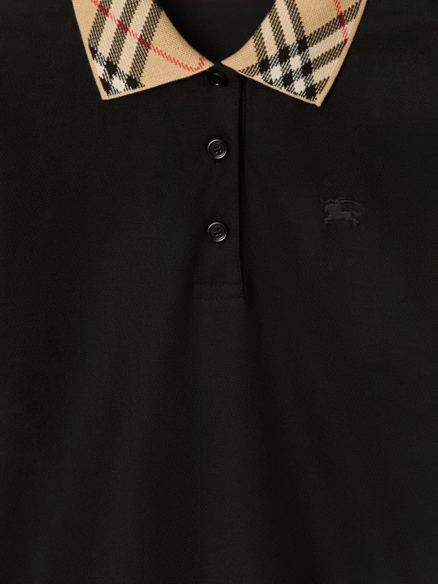 Burberry Cotton Check Collar Short-Sleeve Polo Shirt