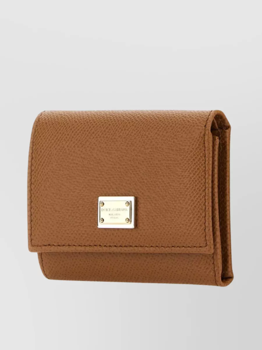 Shop Dolce & Gabbana Dauphine Pebble Leather Wallet With Textured Finish In Brown